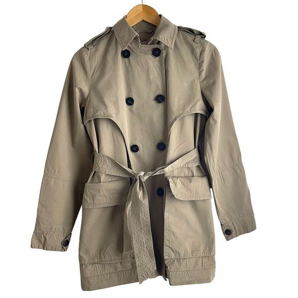 All Saints Jackets & Blazers - All Saints Spitalfields Jacks Place Tan Cotton, Silk Short Trench Coat Size 2